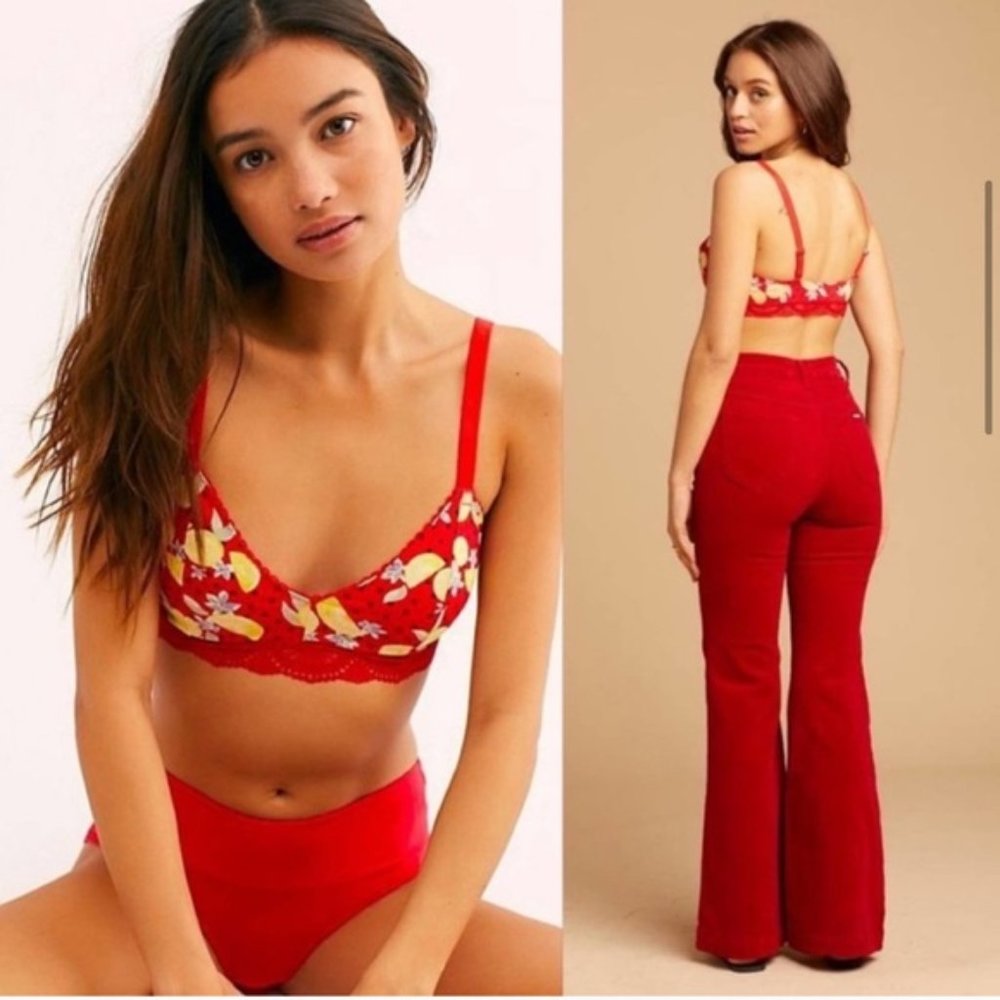 Free People Mari Printed Bralette Cherry Combo L - Picture 4 of 8